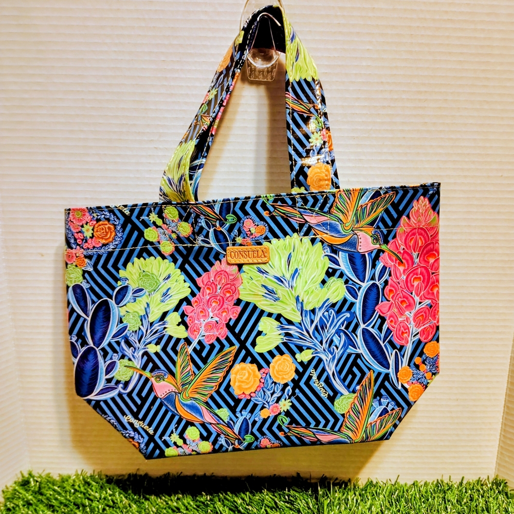 Consuela Vibrant Floral Mini Grab And Go Tote with Blue and Pink Accents